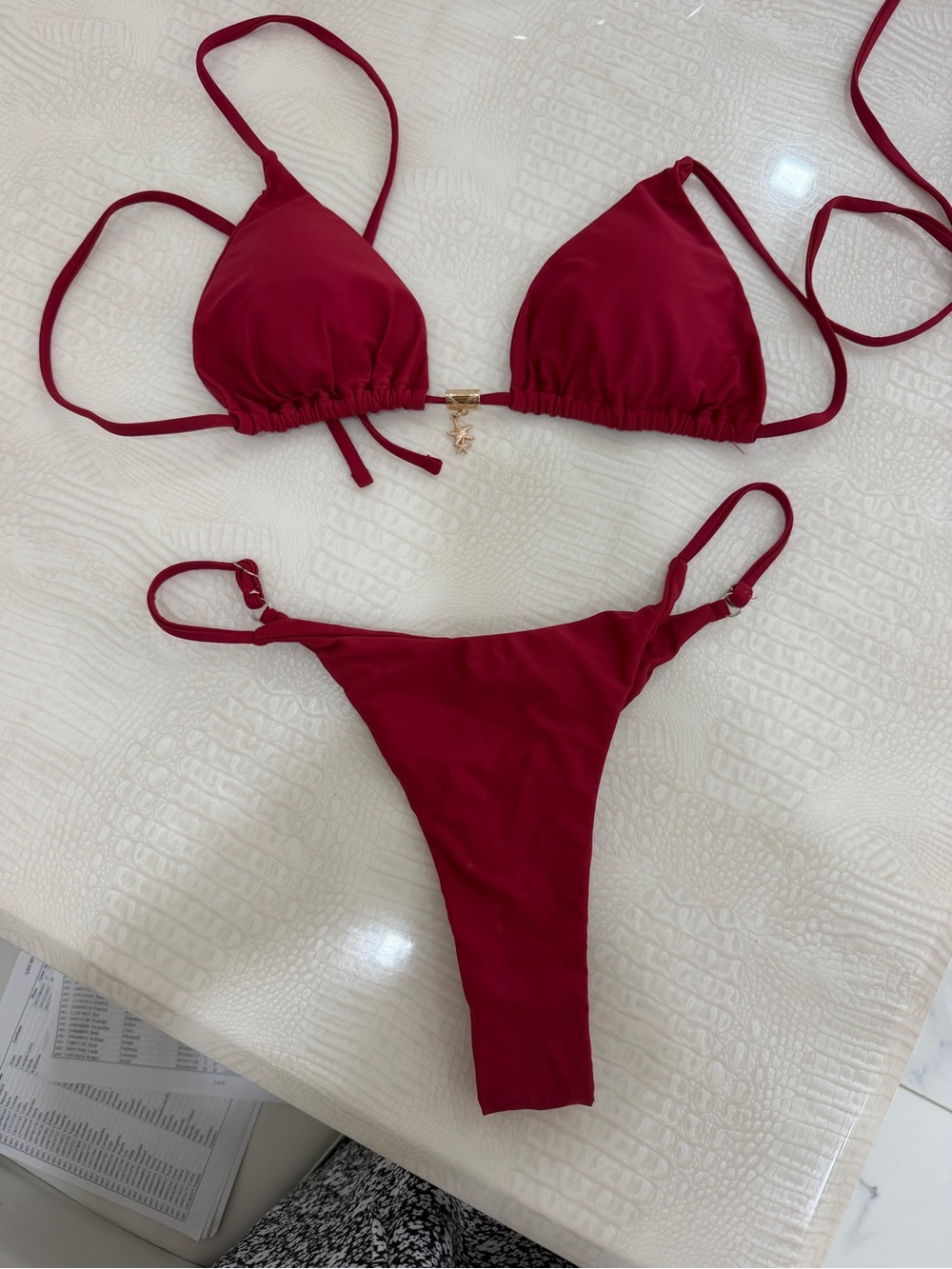 Women's Red Triangle Bikini Set - Classic Tie Straps